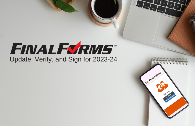 Final Forms logo with "Update, verify, and sign for 2023-24" and coffee cup